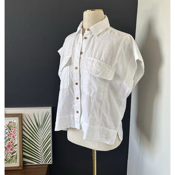 MADEWELL Linen Shirt Women Flap-Pocket Button Up NO994 - Picture 5 of 12